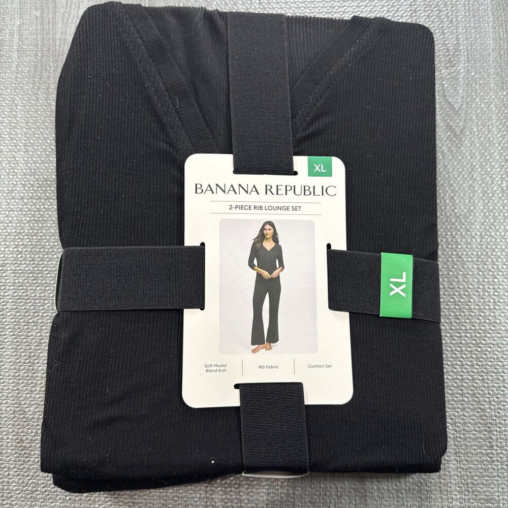 Banana Republic Womens Lounge Set Black 2-PC Rib Knit Lightweight XL, NWT - Picture 2 of 3